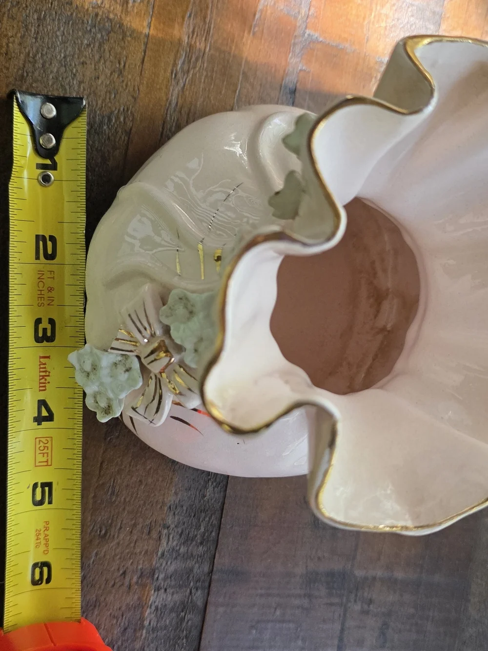 Vintage Pink Porcelain Floral Vase with Gold Trim